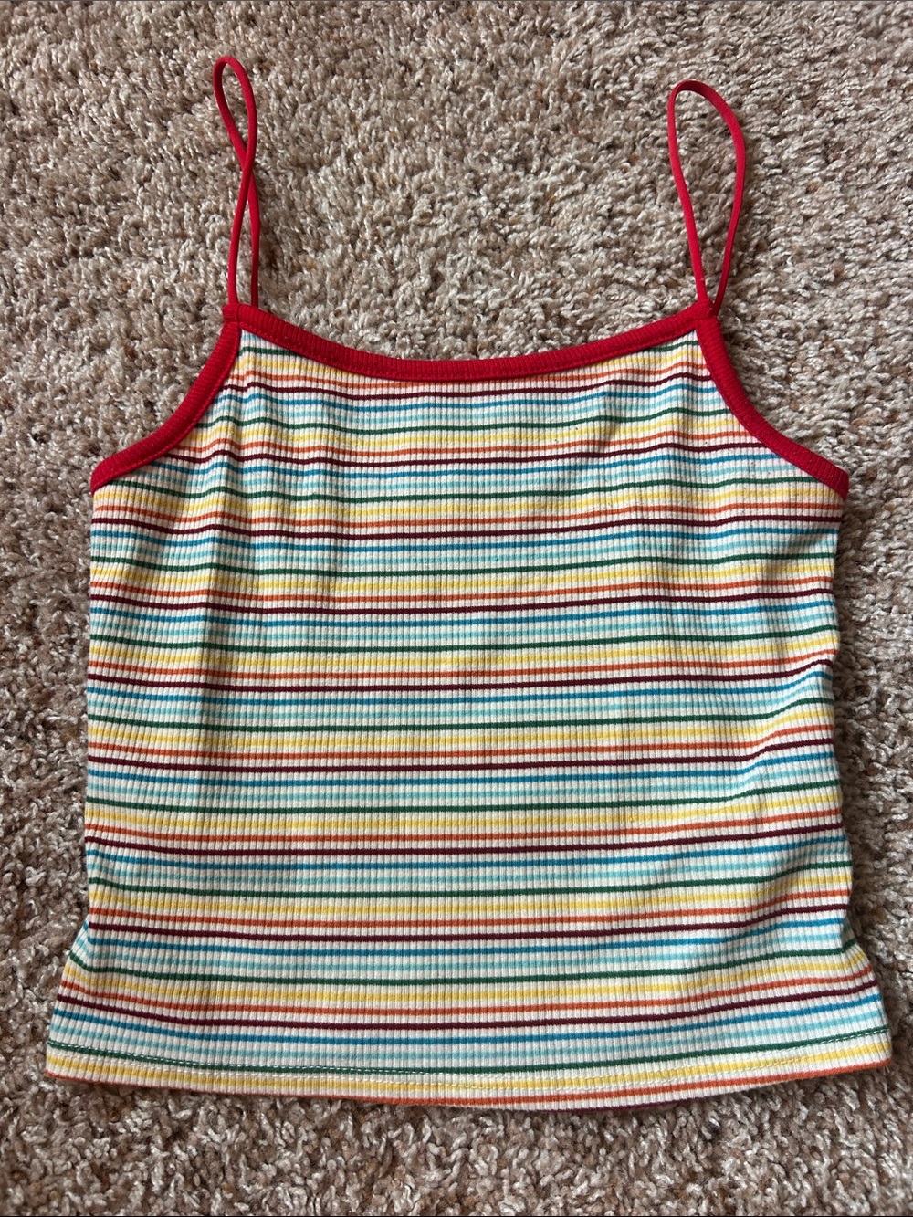 Striped Ribbed Cami Tank Top - Red Trim